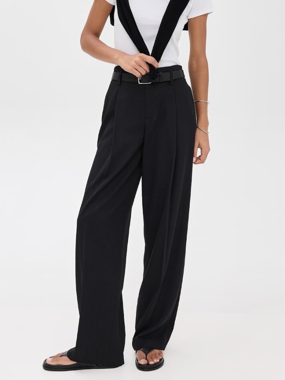 Vince Black High Waist Wide Leg Pleated Trouser Pants Size 6